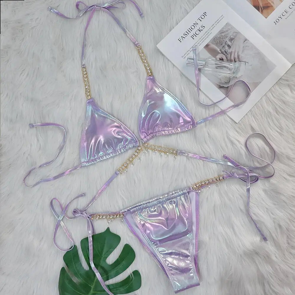 nuovo costume da bagno in due pezzi con strass 2026 cristallo di lusso perizoma Sexy perizoma Bikini Set costumi da bagno da donna costume da bagno Sexy da spiaggia