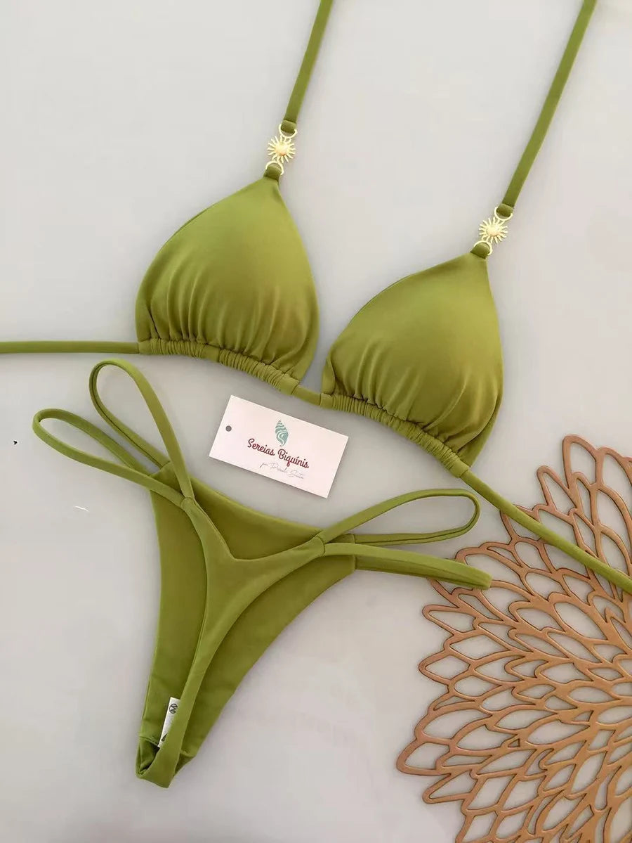 Nouveau maillot de bain brésilien sexy à lacets imprimé pour femmes 2026 Micro maillot de bain dos nu Biquini Maillots de bain Tanga