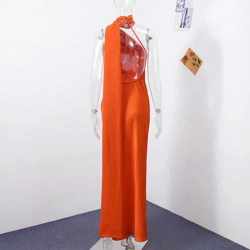 Abito Lungo Sexy Senza Maniche con Nastro, Elegante Vestito da Donna Slim in Raso con Schiena Scoperta e Lacci, Abito da Festa alla Moda 2026, Tinta Unita, per Vacanze, da Donna