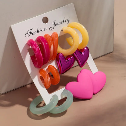 Boucles d'oreilles géométriques en acrylique pour femmes, 7 paires, colorées, cercles en résine, clous d'oreilles en forme de cœur, ensemble de bijoux, cadeaux d'anniversaire
