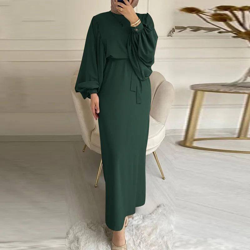 Autunno manica a sbuffo marocco abito musulmano donna Abaya caftani abiti da sera Casual donna turchia Islam abito lungo Femme Vestidos