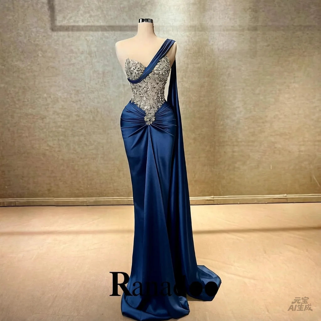 Ranadoo Affascinanti abiti da ballo monospalla per le donne Festa di compleanno Rhibestones Sirena increspata Vestido De Formatura Personalizzato