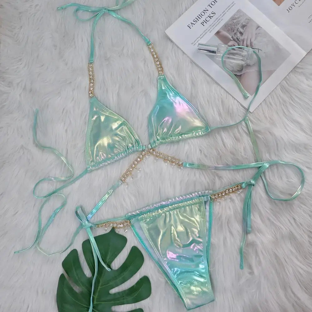 nuovo costume da bagno in due pezzi con strass 2026 cristallo di lusso perizoma Sexy perizoma Bikini Set costumi da bagno da donna costume da bagno Sexy da spiaggia