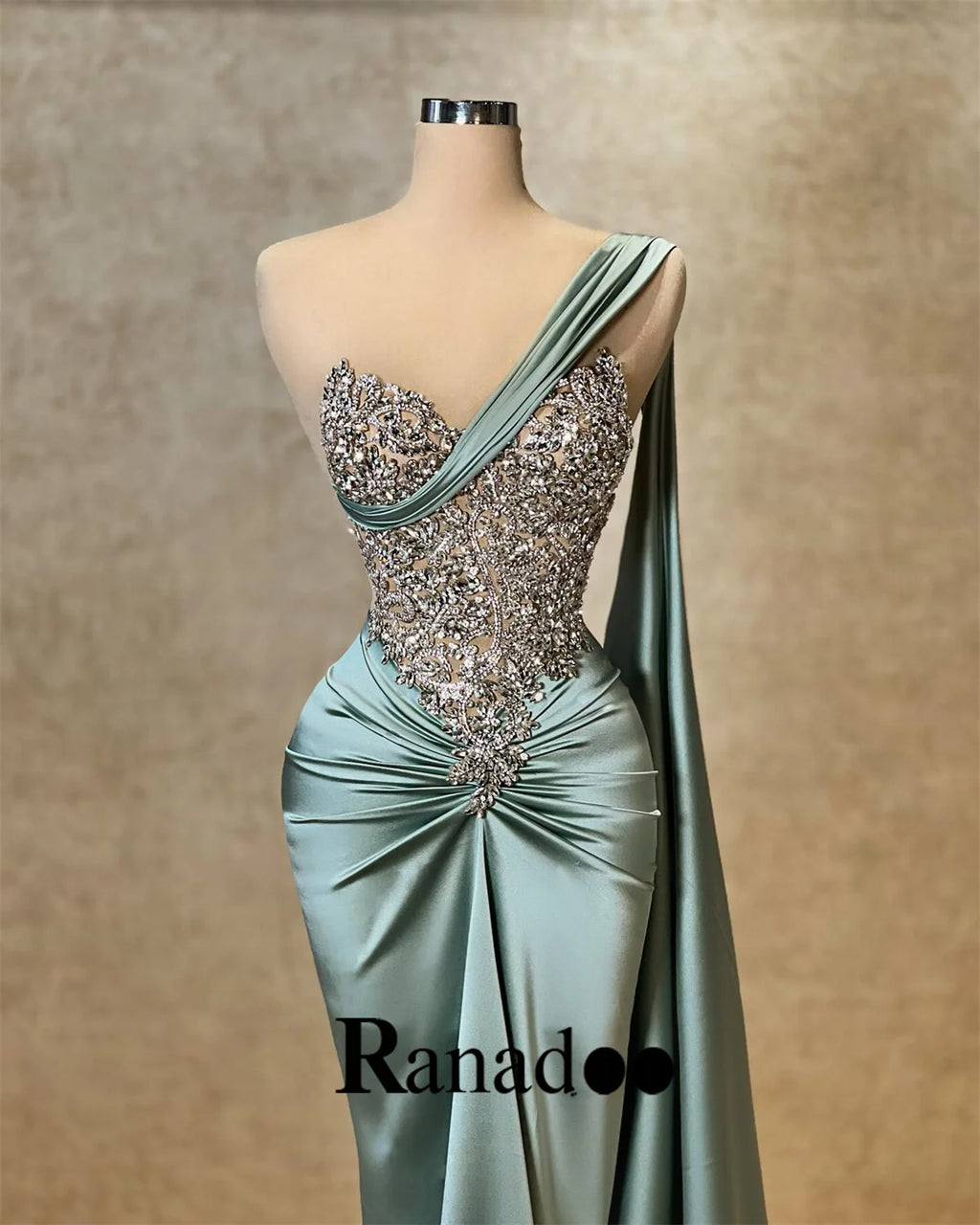 Ranadoo Affascinanti abiti da ballo monospalla per le donne Festa di compleanno Rhibestones Sirena increspata Vestido De Formatura Personalizzato