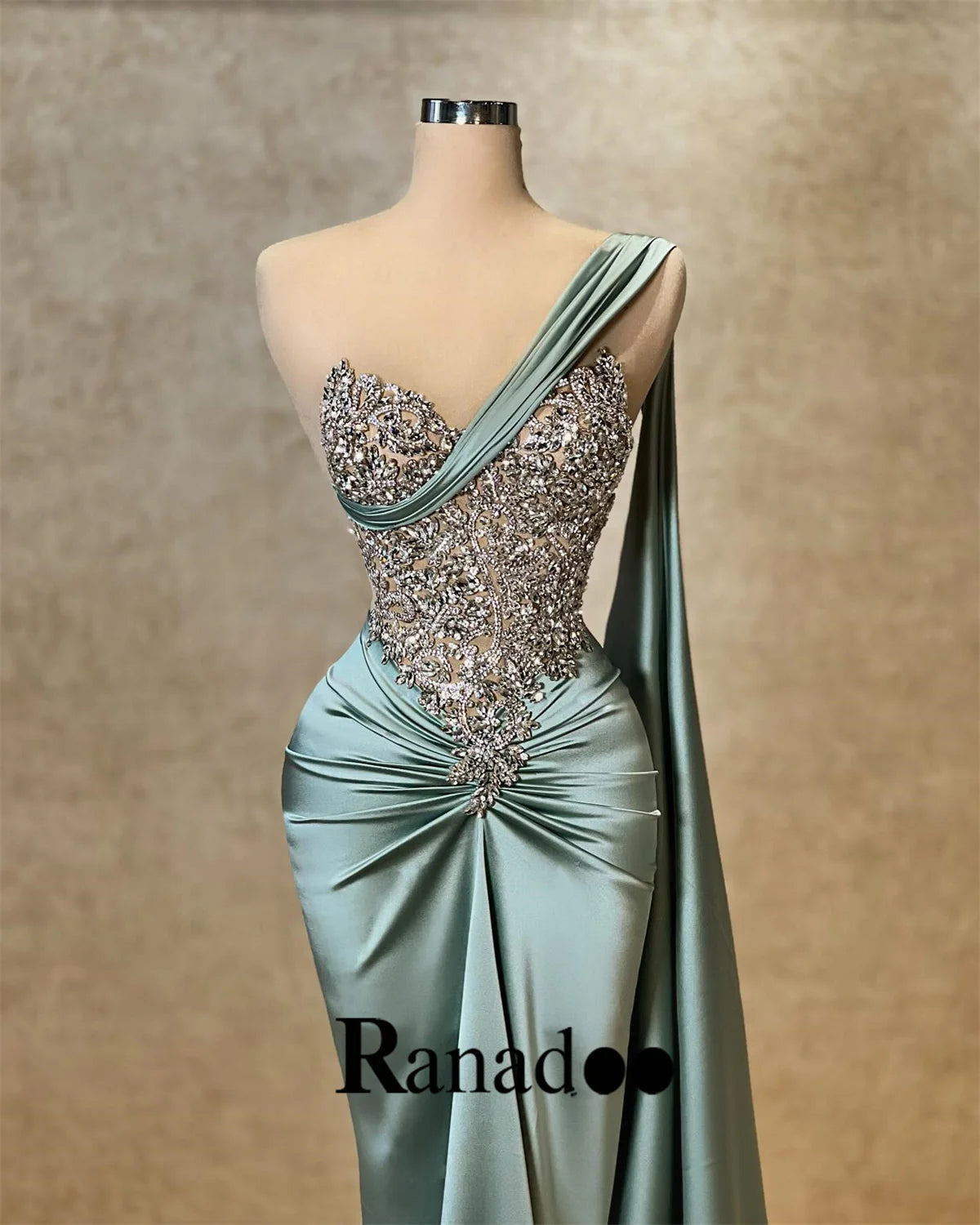 Ranadoo Affascinanti abiti da ballo monospalla per le donne Festa di compleanno Rhibestones Sirena increspata Vestido De Formatura Personalizzato
