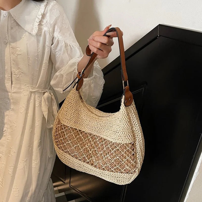 Borsa a Spalla da Donna con Tracolla Regolabile, Borsa da Viaggio in Paglia Intrecciata, Borsa a Mano alla Moda, Borsa Estiva Quotidiana da Donna
