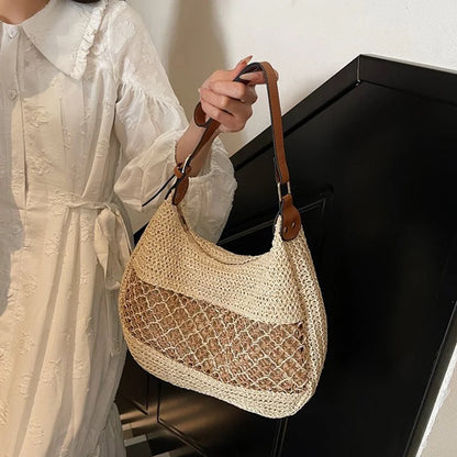Borsa a Spalla da Donna con Tracolla Regolabile, Borsa da Viaggio in Paglia Intrecciata, Borsa a Mano alla Moda, Borsa Estiva Quotidiana da Donna