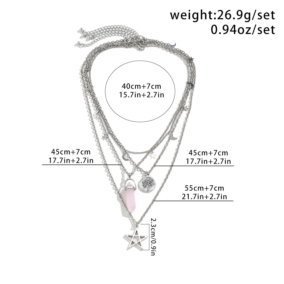4 pezzi etnico rosa cristallo stella pentagramma ciondolo collana girocollo per le donne elegante luna nappa catena accessori gioielli per feste