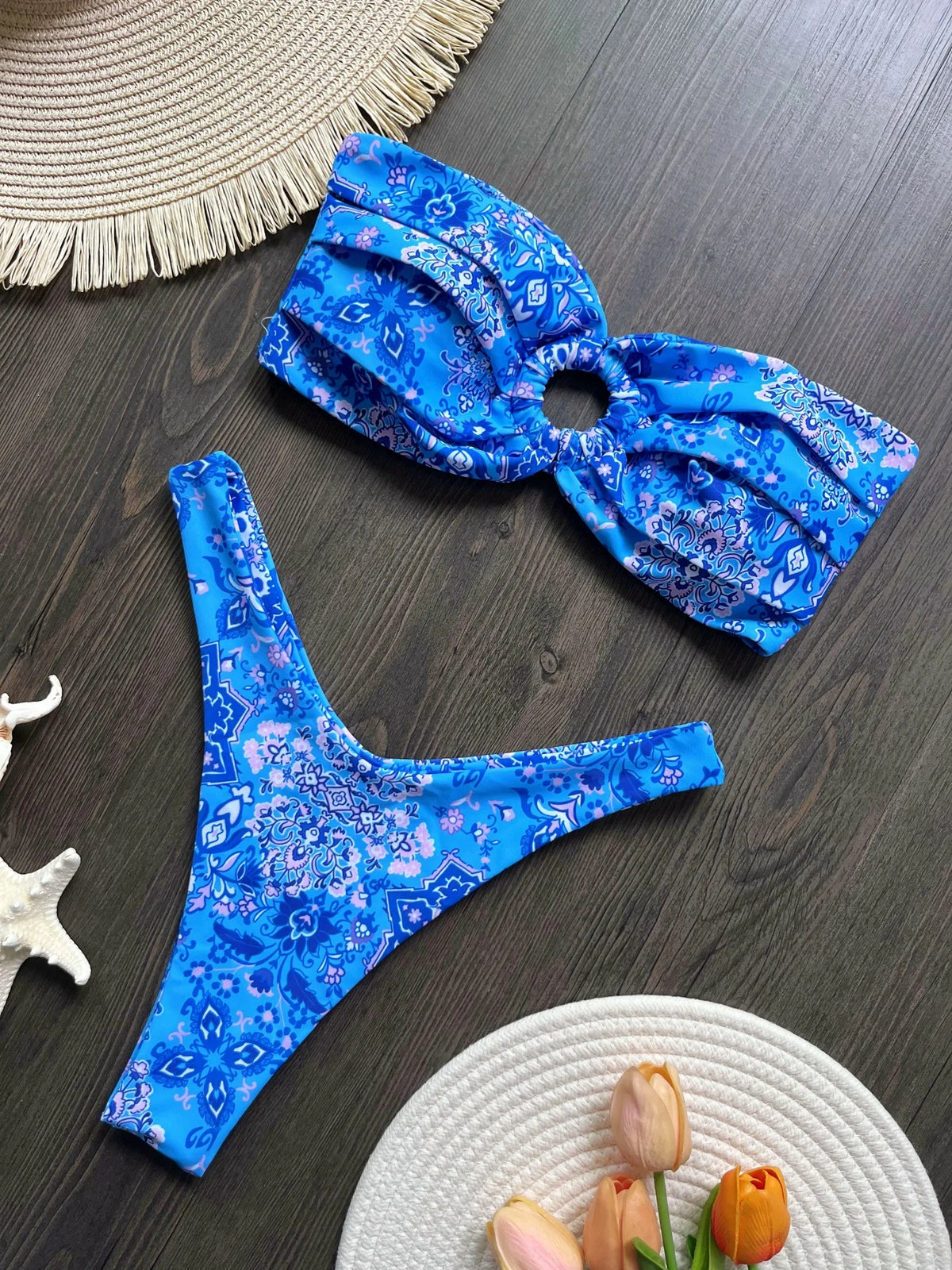 Sexy bunter floraler Bandeau-Bikini Damen-Badeanzug Damen-Bademode zweiteiliger Bikini-Set Badeanzug Schwimmdame