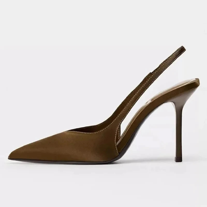 2025 Nuovi sandali con tacco estivi Elegante cinturino posteriore Designer Décolleté da donna Sexy punta a punta Tacchi alti Scarpe eleganti da banchetto di moda