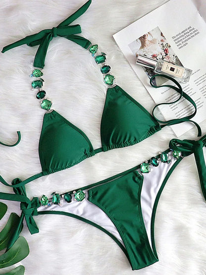 Costume da bagno femminile con strass ingioiellati e diamanti Costume da bagno donna Costume da bagno bikini a due pezzi Costume da bagno brasiliano Swim Lady