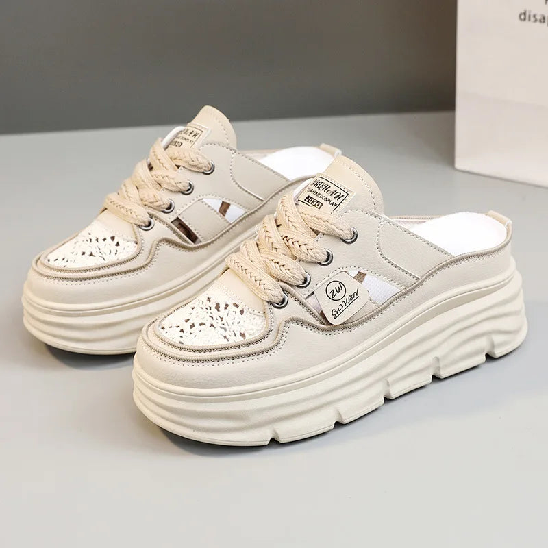 Estate nuovi sandali da donna moda traspirante aumento Baotou Semi-pantofole donna piccola scarpa bianca sandali Sexy Zapatillas