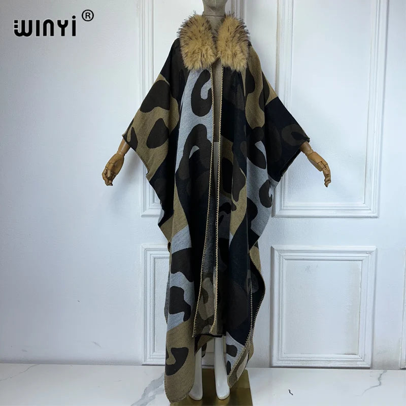 WINYI Africa Collo in pelliccia artificiale Cardigan invernale maxi kimono vestito da festa abaya dubai luxur abiti invernali per donna piumino