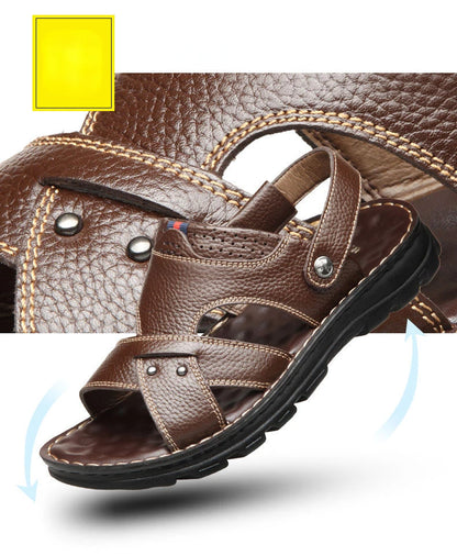 Herren-Ledersandalen für den Sommer, rutschfeste Herrenschuhe aus echtem Leder, Hausschuhe, Strandschuhe mit dicker Sohle für draußen, bequeme, weiche Herren-Sandalen