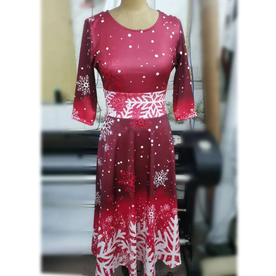 Abiti natalizi invernali da donna Abito vintage altalena elegante mezza manica con stampa casual