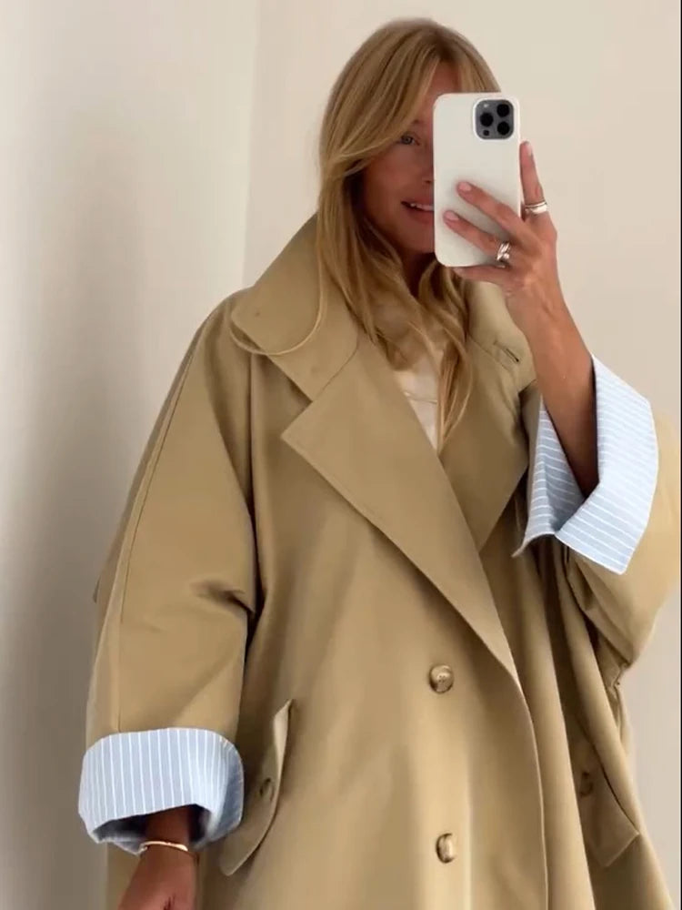 Trench lungo con lacci solido Moda donna Manica intera Risvolto monopetto Capispalla allentato Lady Autunno Cappotto Highstreet quotidiano