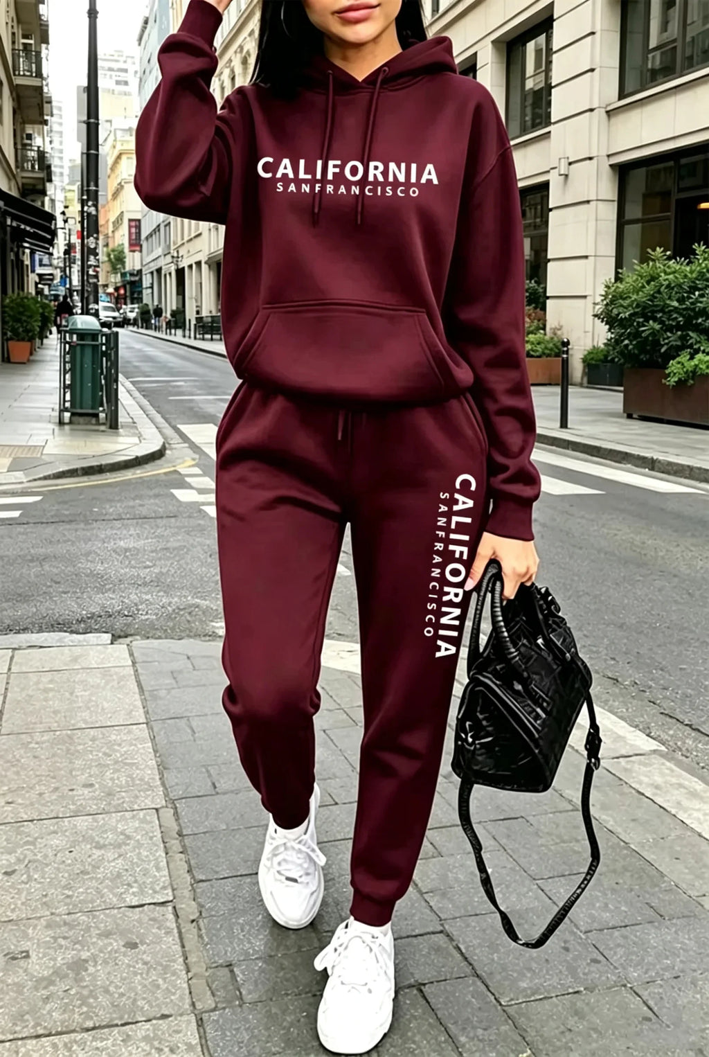 Abbigliamento da donna per l'autunno e l'inverno, tute casual con cappuccio, abbigliamento sportivo da esterno, jogging, vendite calde, felpa con cappuccio e pantaloni coordinati