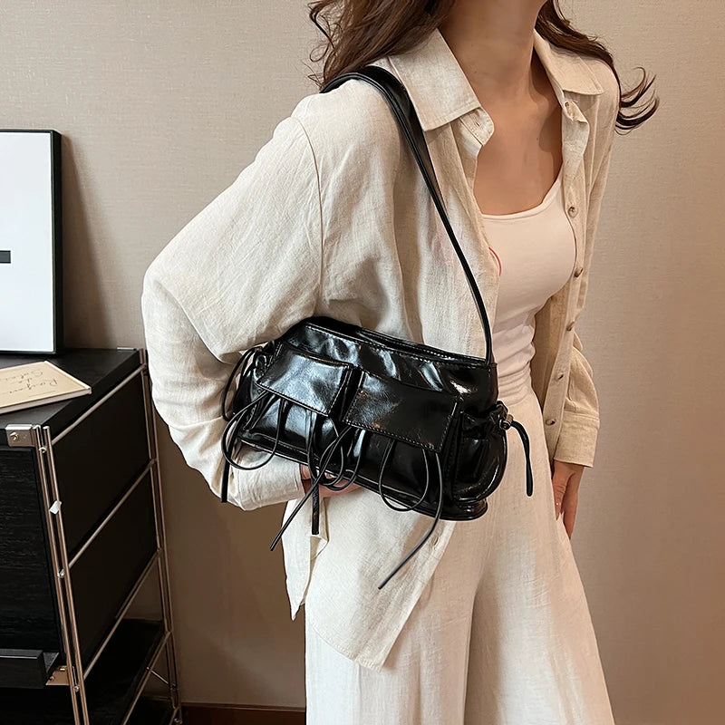 LEFTSIDE Borse a tracolla in pelle PU con design a doppia tasca per donna 2025 Borsa a tracolla di nuova tendenza della moda Borse da donna in argento