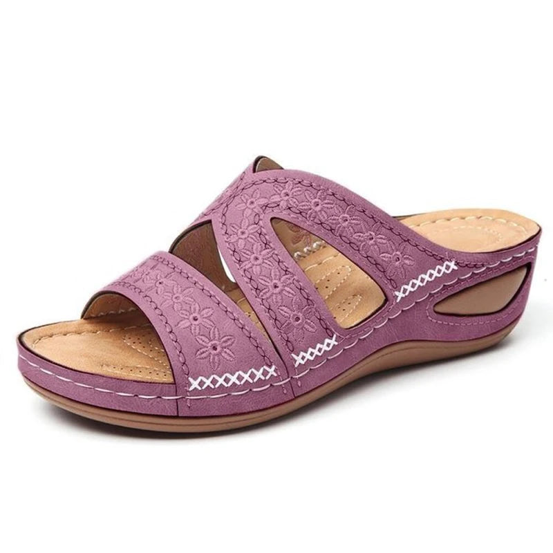Sandali con zeppa da donna estivi Sandali ortopedici premium con punta aperta Pantofole retrò con piattaforma femminile casual in pelle antiscivolo vintage