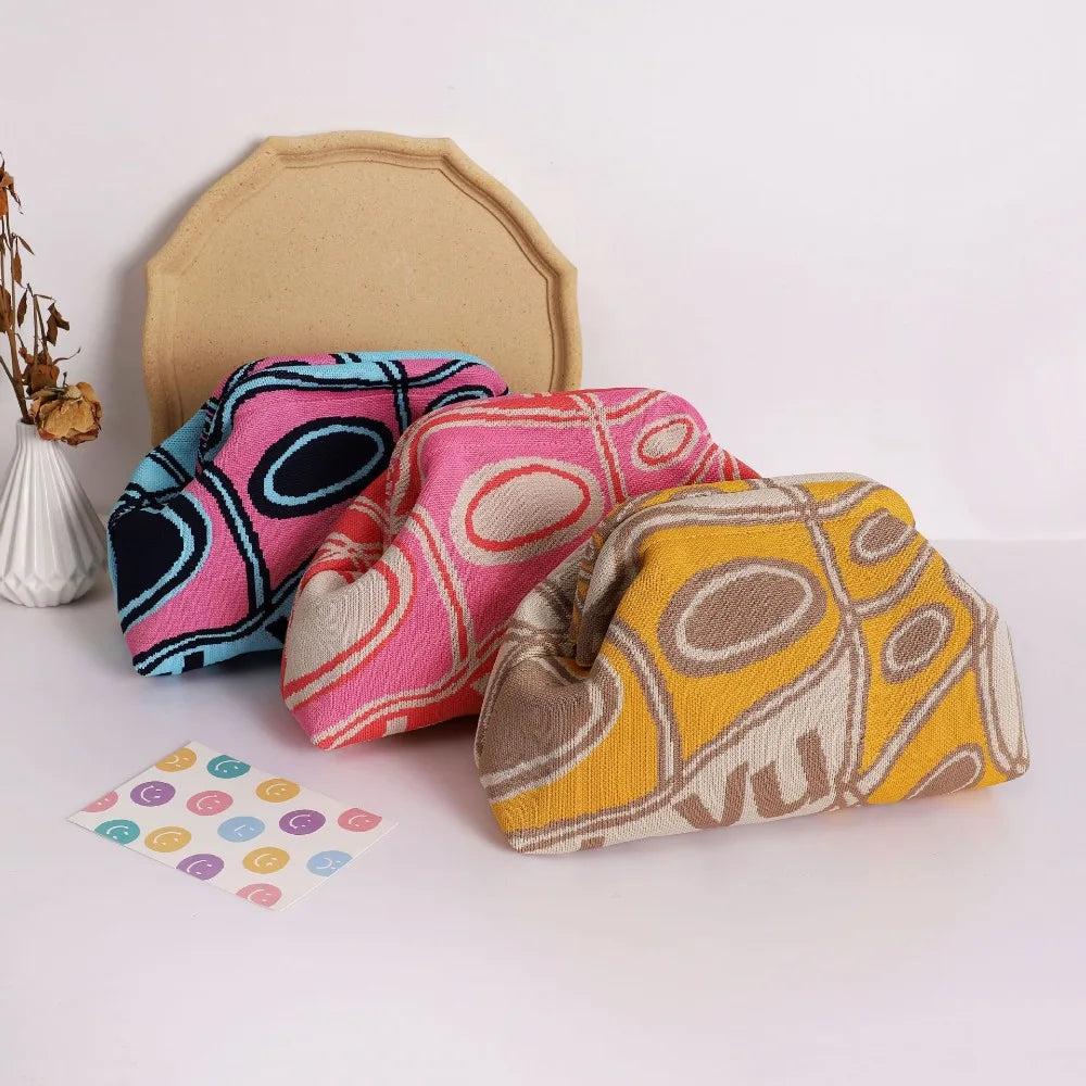 Borsa con clip lavorata a maglia alla moda versatile di grande capacità adatta per borse portaoggetti Nuova pochette modello di fascia alta
