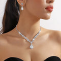 3-teiliges Damen-Halsketten-Set mit Kristalltropfen und Ohrringen für Braut- und Abendkleider-Accessoires