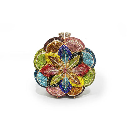 Pochette da sera con strass rosa/verde con fiore rosa Borse da sera da donna in cristallo giallo floreale Pochette da sposa per festa di nozze