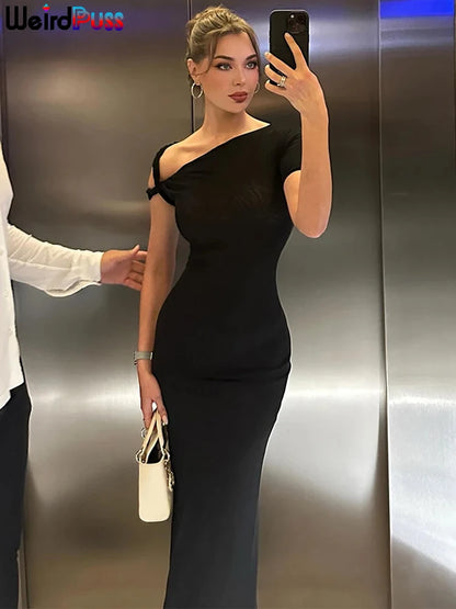 Strano gatto vestito dalla fasciatura donna estate sexy irregolare solido guaina chic elasticizzato a forma di corpo liscio festa di compleanno elegante aderente