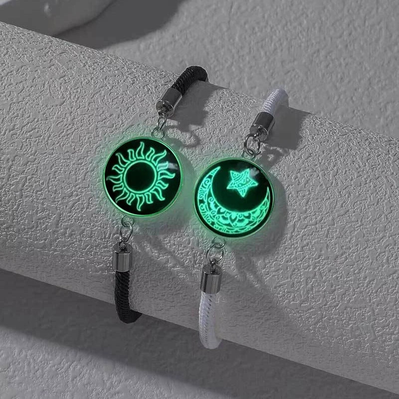 Braccialetti romantici per coppia di sole e luna luminosi per donna Uomo Bracciale coordinato con corda intrecciata fatta a mano Regali di gioielli per San Valentino