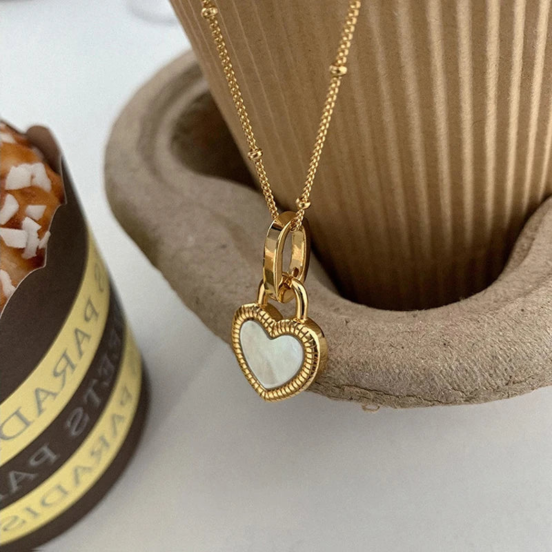 Collana vintage con ciondolo a forma di cuore a doppia faccia per donna, ragazza, catena clavicola, girocollo, nuova moda, gioielli alla moda, regalo per feste