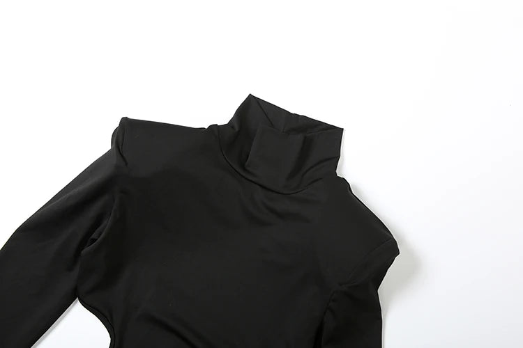 kliou Shirring Senza Vita Donne Mini Abiti Classico Solido Collo Alto Manica Lunga Irregolare Aderente Banchetto Femminile Festa Abito