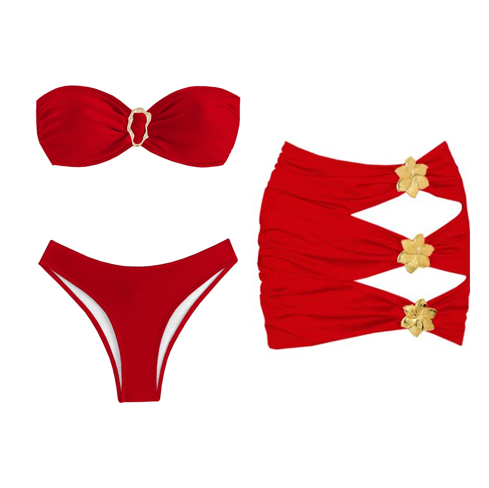 Bikini con scollo a V donna nuovo costume da bagno con volant bikini rosso set costumi da bagno con scollo all'americana biquini a gamba alta costumi da bagno da spiaggia a vita alta