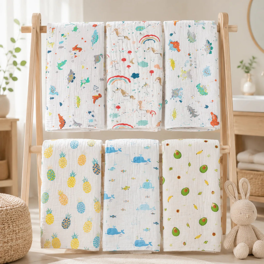 Asciugamano per Neonati in Puro Cotone, Coperta Assorbente in Garza, Borsa per Doccia Neonato, Asciugamano Morbido per Bambini