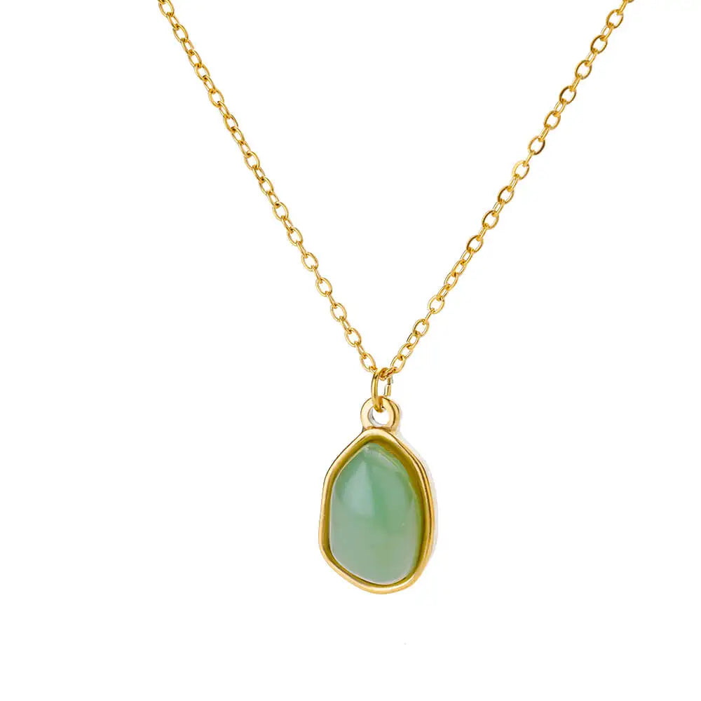 Collana ovale in pietra opale di moda per donna Collana con ciondolo in pietra ovale color oro in acciaio inossidabile Regalo di gioielli estetici per matrimonio