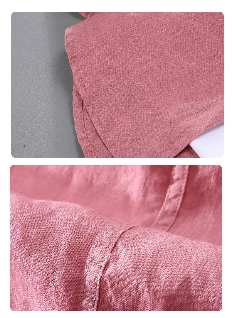 Camicia a maniche lunghe in lino 100% per uomo Primavera Autunno Moda Buona qualità Tinta unita Sottile e traspirante Camicetta con risvolto sano Top maschile