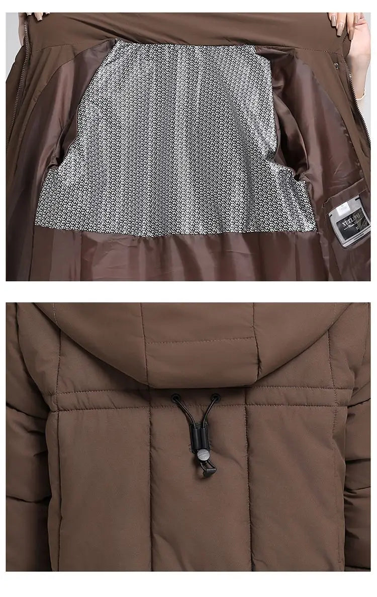 Caldo piumino in cotone da donna Inverno 2025 Nuova versione coreana Cappotto lungo con cappuccio allentato Cappotto Parka spesso antivento femminile