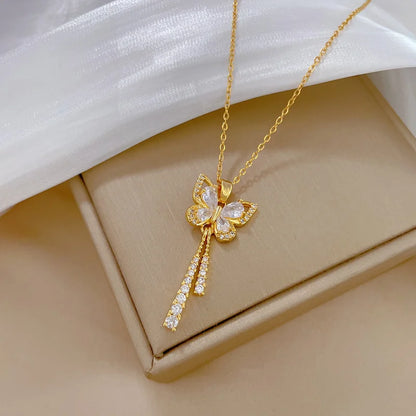 Squisito micro intarsiato zircone farfalla nappa collana per le donne gioielli girocollo in acciaio inossidabile luna farfalla fiore clavicola