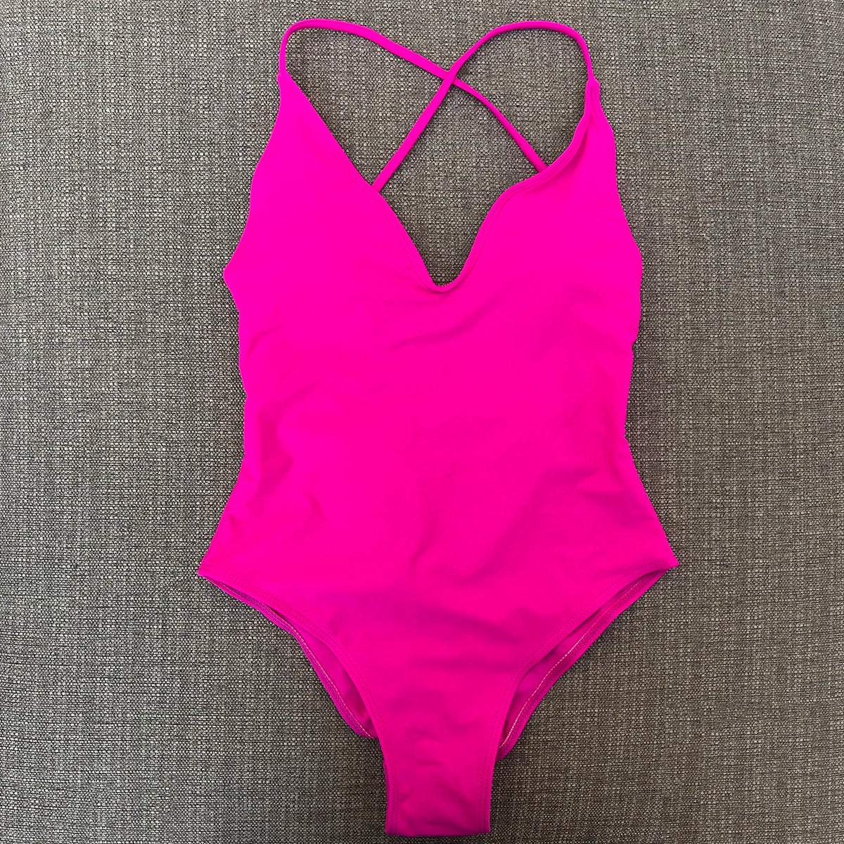 Sexy Padded One Piece Swimsuit Women Swimwear Solid Bathing Suit Monokini Swimming Suit Summer Beachwear maillot de bain femme