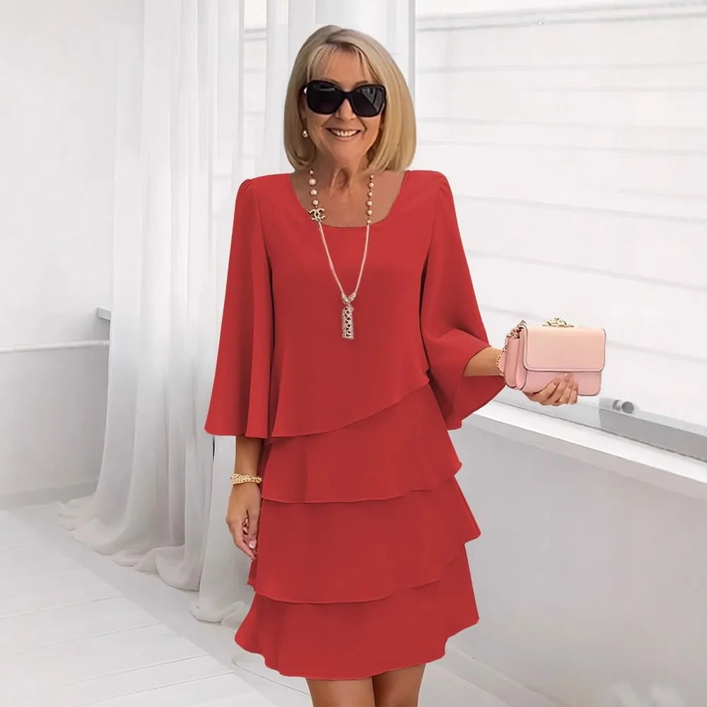 Abito longuette casual con volant Donna 2025 Abiti estivi con scollo a tinta unita moda estiva eleganti