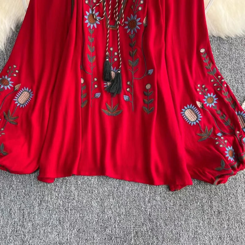 Estate primavera autunno donne Sexy ricamato manica svasata camicetta camicetta donna manica lunga retrò allentato Boho camicetta top femminile