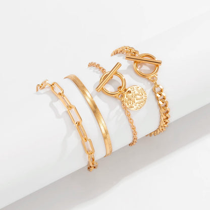 Braccialetto con ciondolo moneta con catena a maglia cubana Punk per donna a mano Vintage OT Buckle Snake Chain Charm Bangles coppia gioielli regalo
