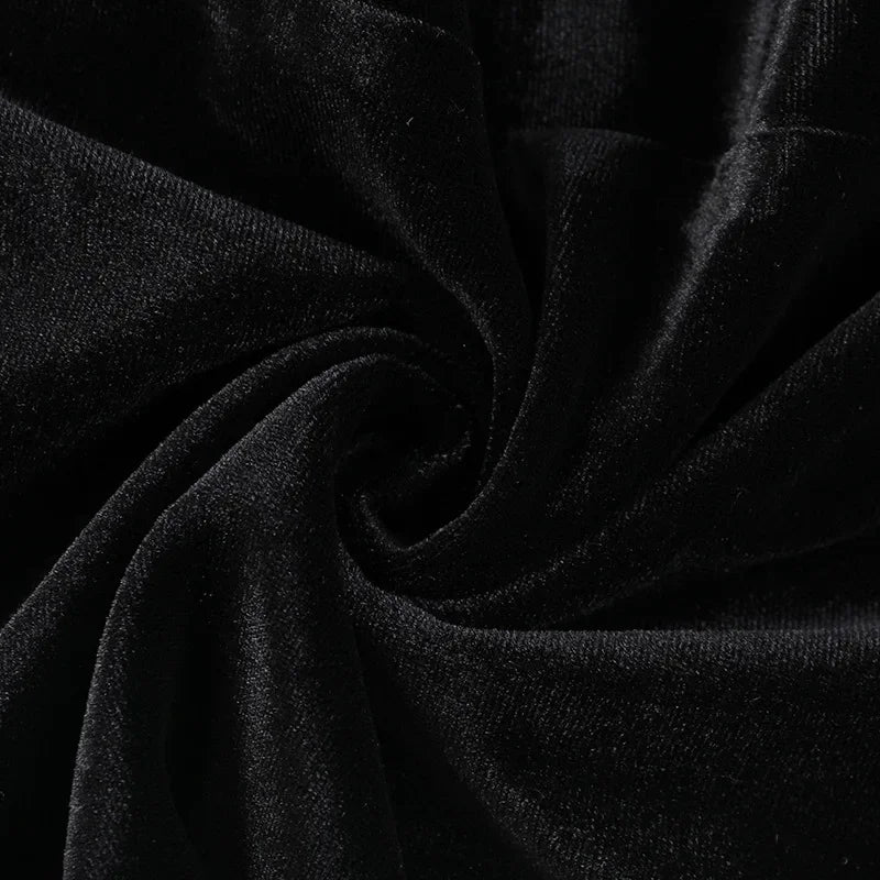 Y2K Goth floreale pizzo maglia manica svasata aderente abiti da festa sexy vintage elegante velluto nero con scollo a V abito lungo partywear