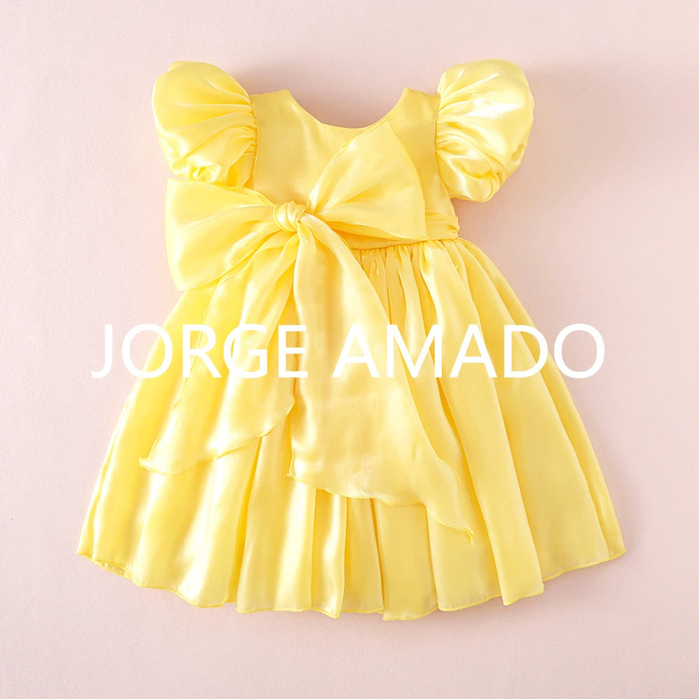 Completi Estivi Coordinati per Gemelle, Body a Maniche Corte con Grande Fiocco, Abiti Principessa con Schiena Scoperta, Abbigliamento per Bambine H0404
