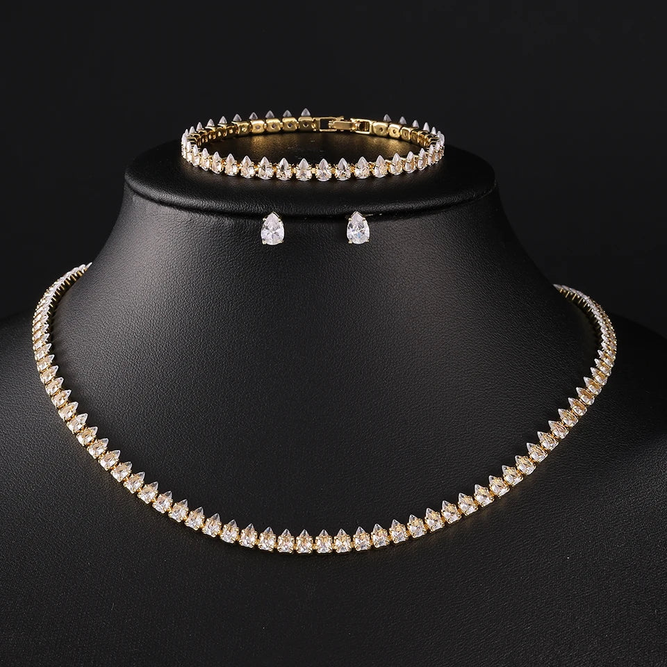 ZAKOL Gorgeous Buling AAA Clear Round Cubic Zirconia Collana da sposa Orecchini Set di gioielli da festa per le donne