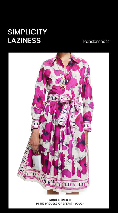 CHCH Abito lungo da donna con stampa vintage Elegante maniche lunghe Abiti slim con spacco alto 2024 Abiti New Lady Vocation