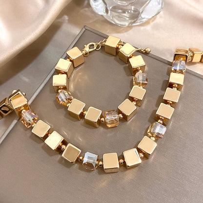 Parure de bijoux pour femmes nouveau design CCB couleur or géométrie cube carré chaîne épaisse collier bracelet bijoux de mode cadeau