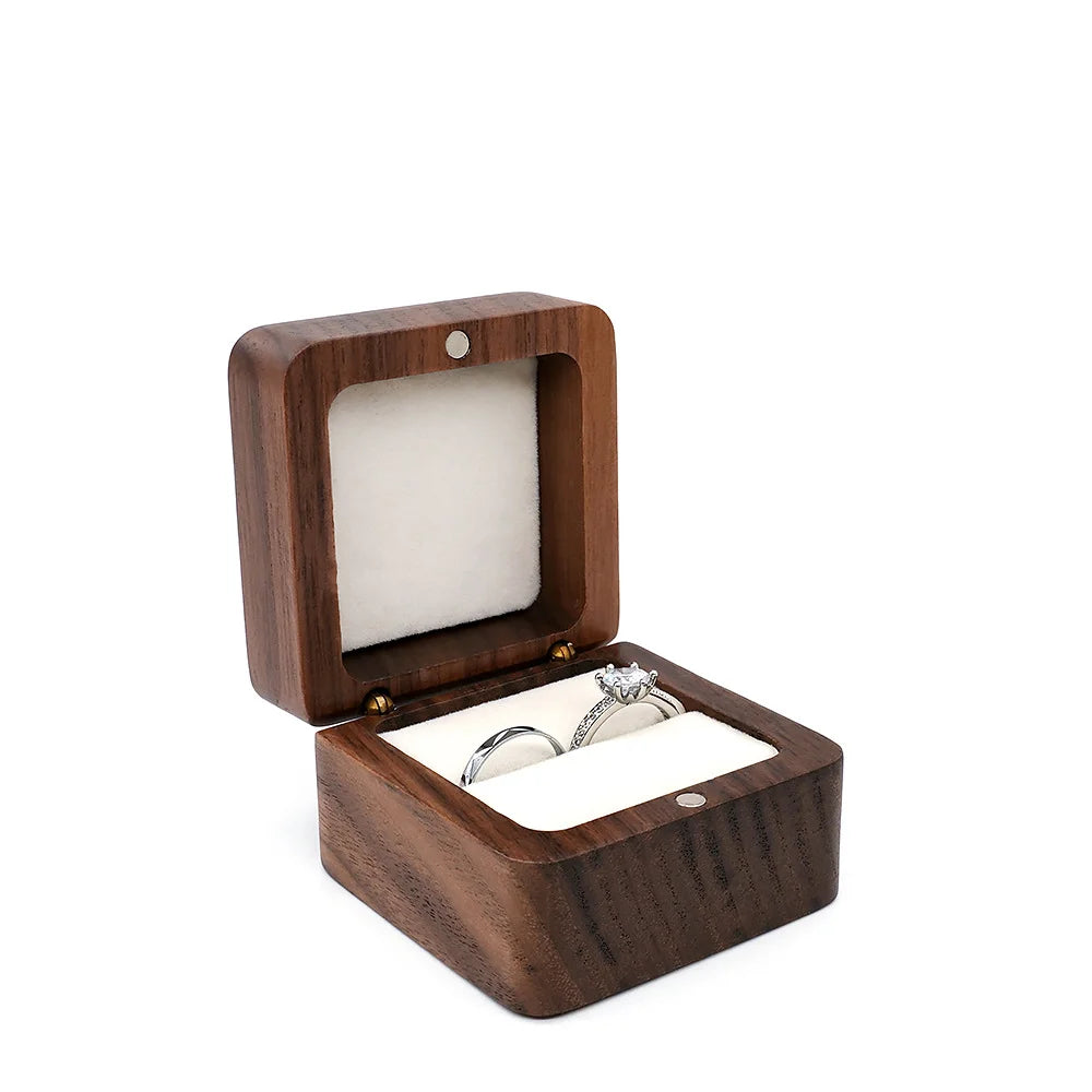 Portagioie con diamanti intarsiati, scatola per fedi nuziali in legno massello di noce, ricerca di matrimonio, anello di diamanti, regalo di San Valentino, gioielli