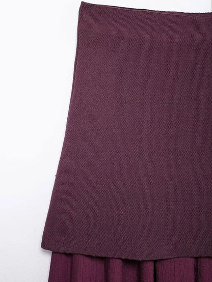 HH Set di gonne lavorate a maglia eleganti femminili 2024 Scollo a V con bottoni Canottiera + Gonna a pieghe patchwork a-line Abito solido alla moda