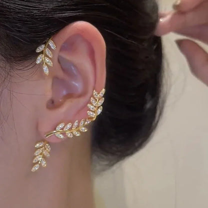 Orecchini a Clip a farfalla con foglia di metallo placcato argento per orecchini da donna senza Piercing gioielli di moda con polsino dell'orecchio in zircone scintillante