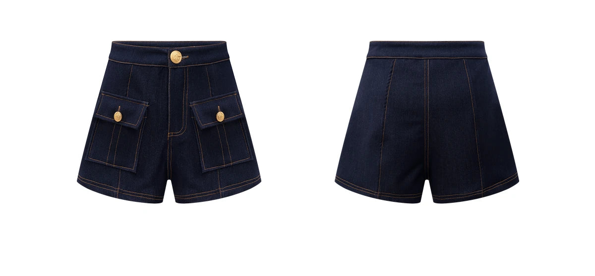 Shorts in denim a vita alta Y2K blu scuro americano da donna, moda primavera estate 2026, stile hip-hop goth casual slim
