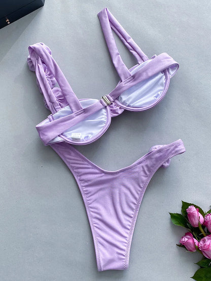 Sexy 3D Fiori con ferretto Bikini brasiliano Costumi da bagno donna Costume da bagno femminile Bikini a due pezzi Costume da bagno a triangolo Swim Lady